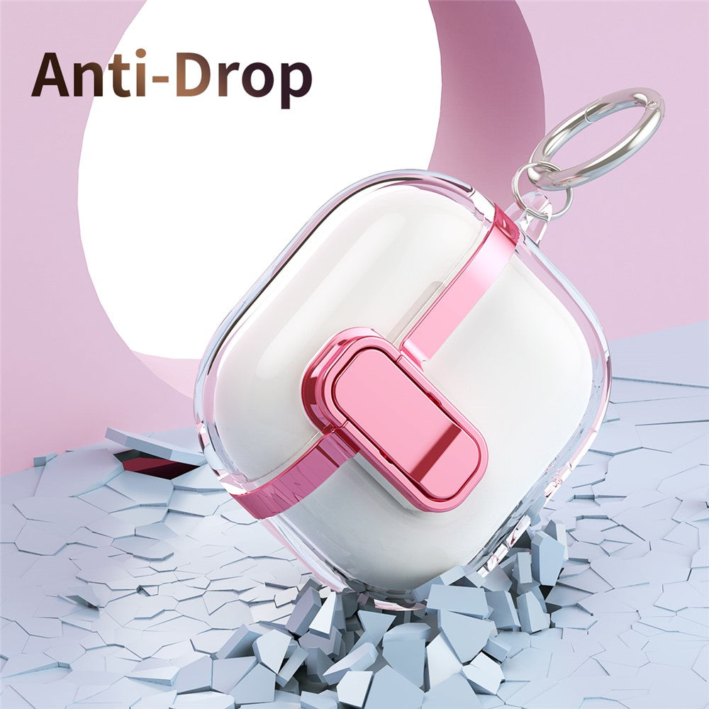 Compatible With  AirPods 5 / 4 Case with Lock Buckle TPU + PC Clear Electroplated Earphone Cover with Hook - Pink