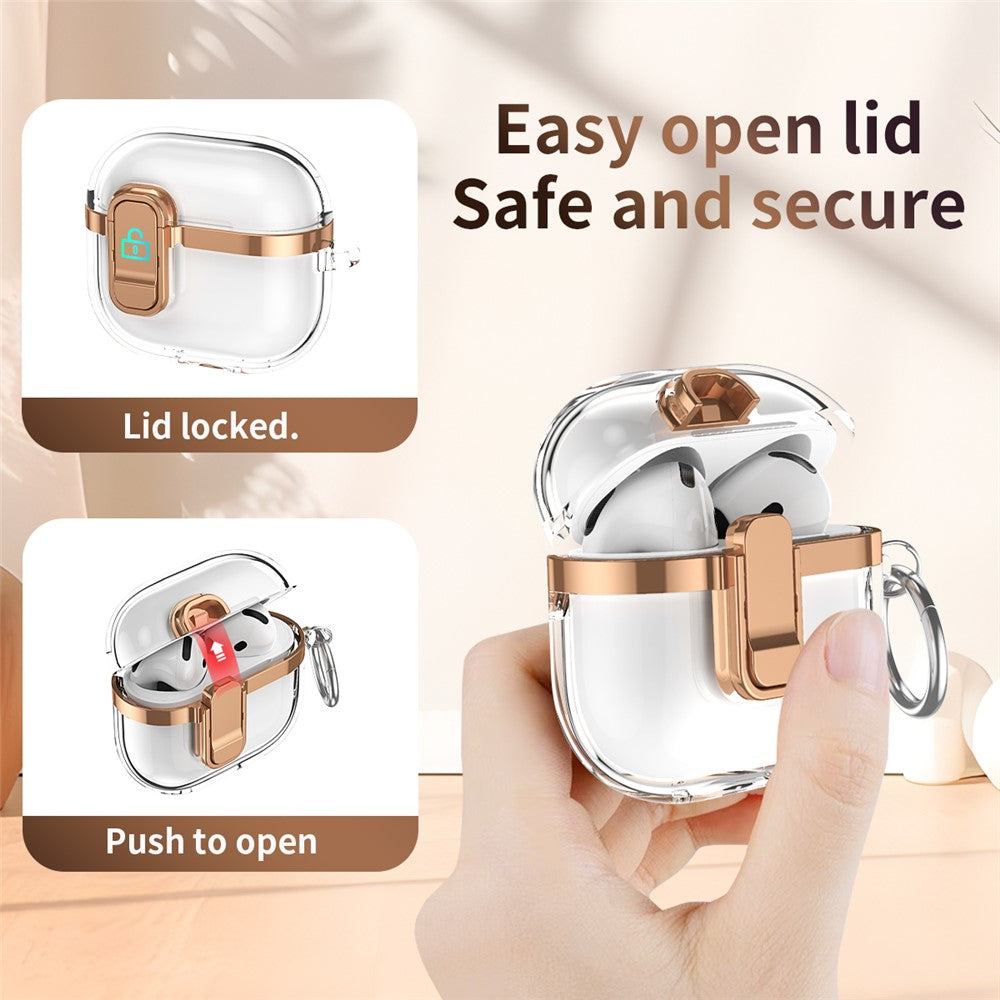 Compatible With  AirPods 5 / 4 Case with Lock Buckle TPU + PC Clear Electroplated Earphone Cover with Hook - Pink