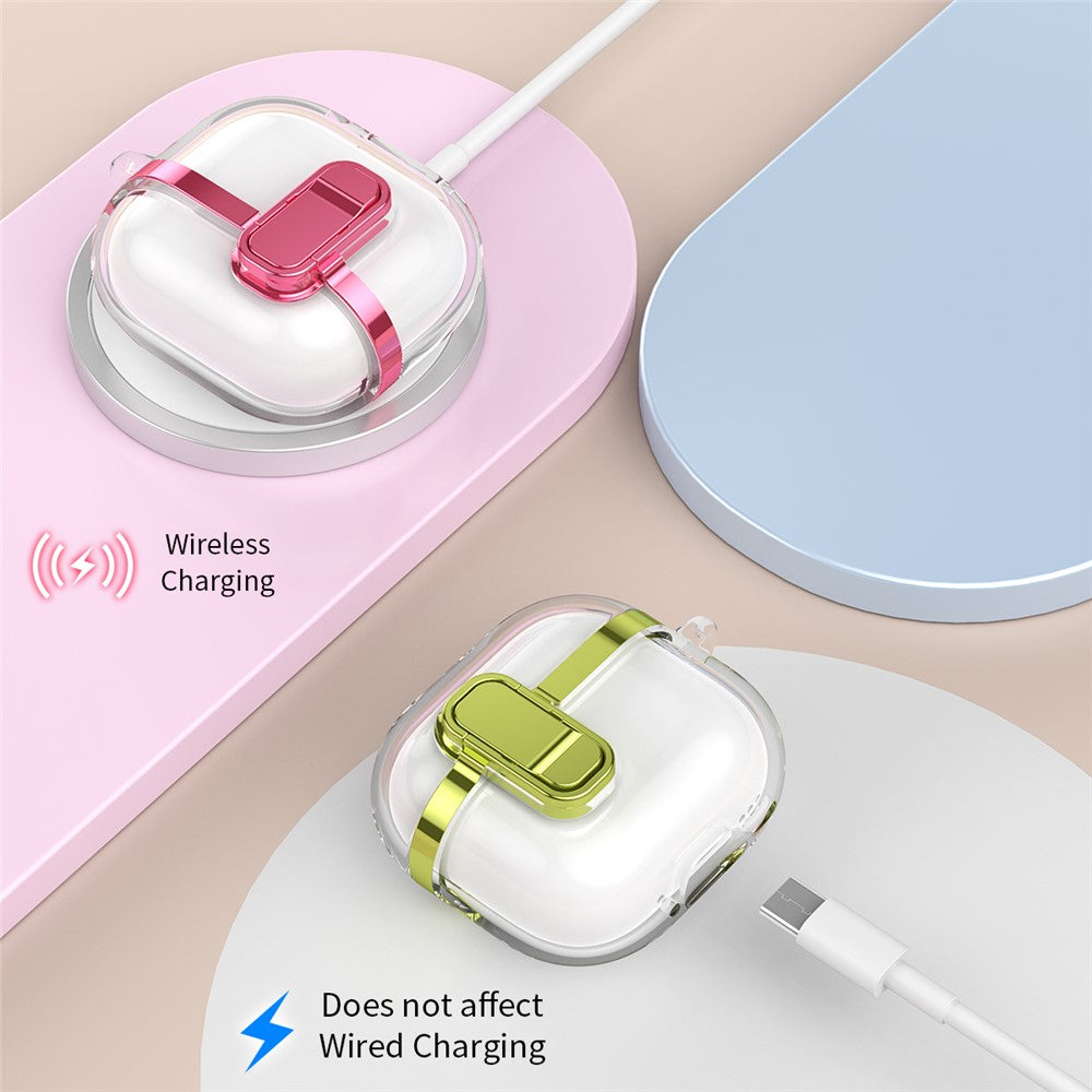 Compatible With  AirPods 5 / 4 Case with Lock Buckle TPU + PC Clear Electroplated Earphone Cover with Hook - Silver