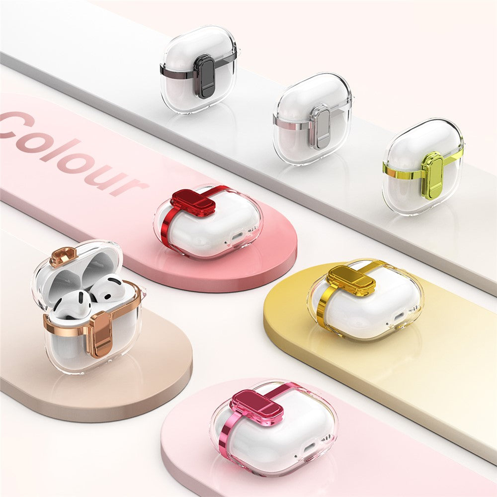 Compatible With  AirPods 5 / 4 Case with Lock Buckle TPU + PC Clear Electroplated Earphone Cover with Hook - Silver
