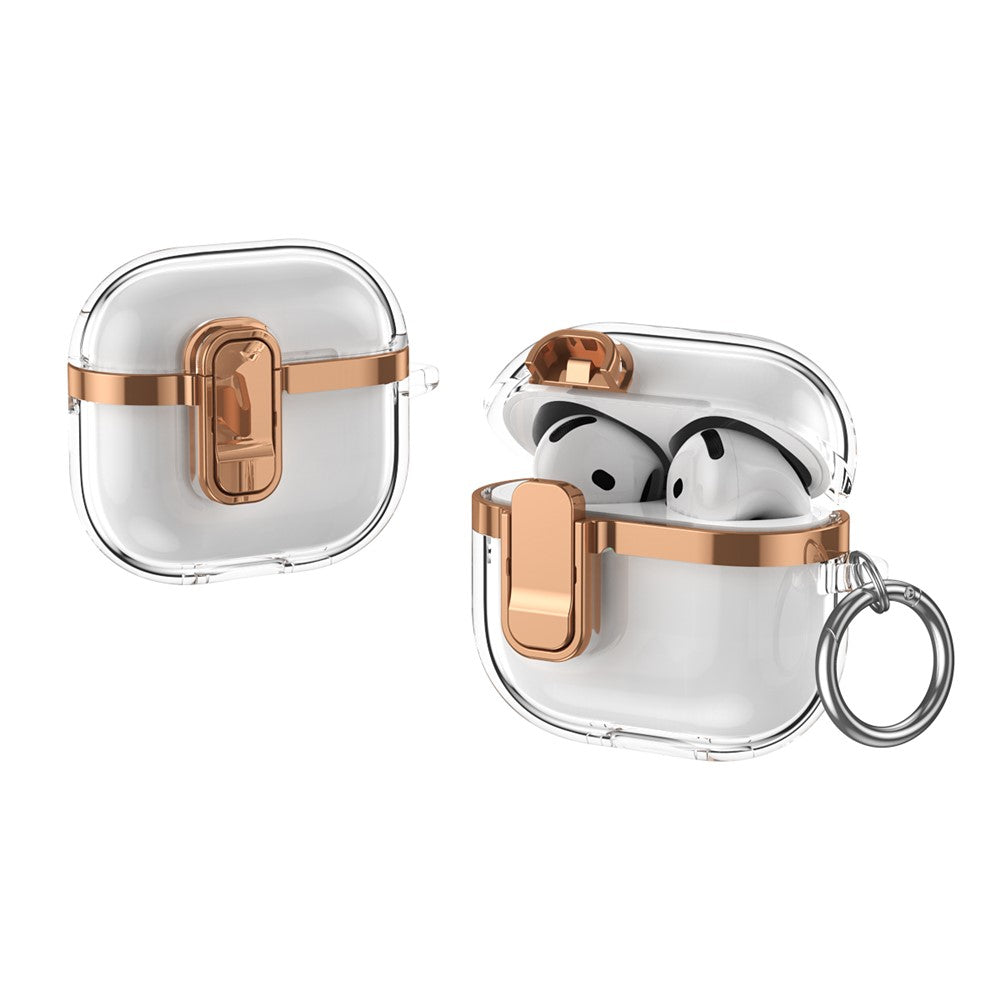Compatible With  AirPods 5 / 4 Case with Lock Buckle TPU + PC Clear Electroplated Earphone Cover with Hook - Rose Gold