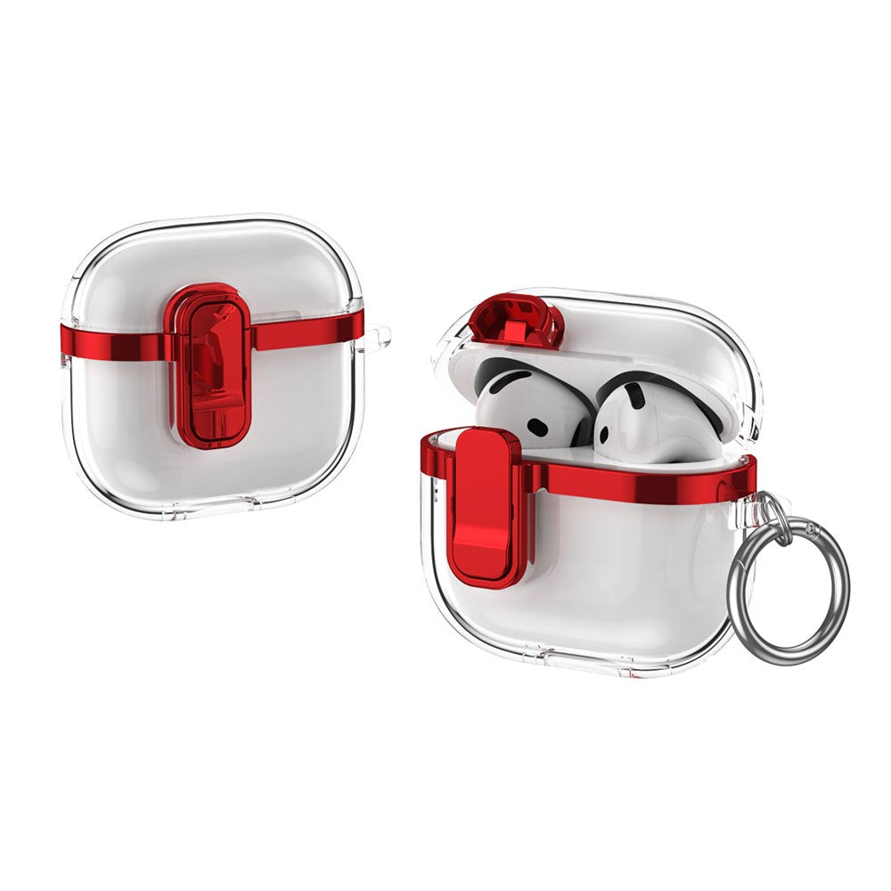 Compatible With  AirPods 5 / 4 Case with Lock Buckle TPU + PC Clear Electroplated Earphone Cover with Hook - Red