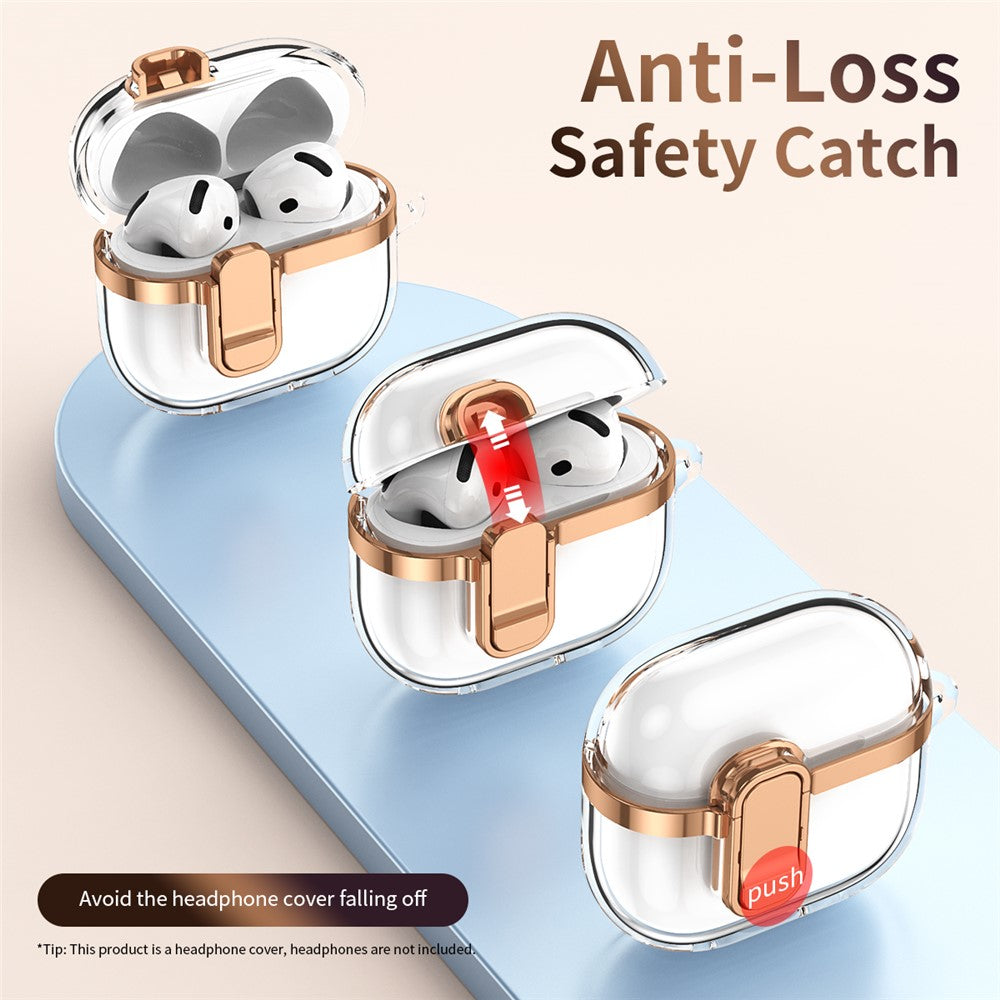 Compatible With  AirPods 5 / 4 Case with Lock Buckle TPU + PC Clear Electroplated Earphone Cover with Hook - Red