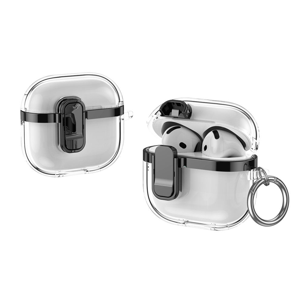 Compatible With  AirPods 5 / 4 Case with Lock Buckle TPU + PC Clear Electroplated Earphone Cover with Hook - Black