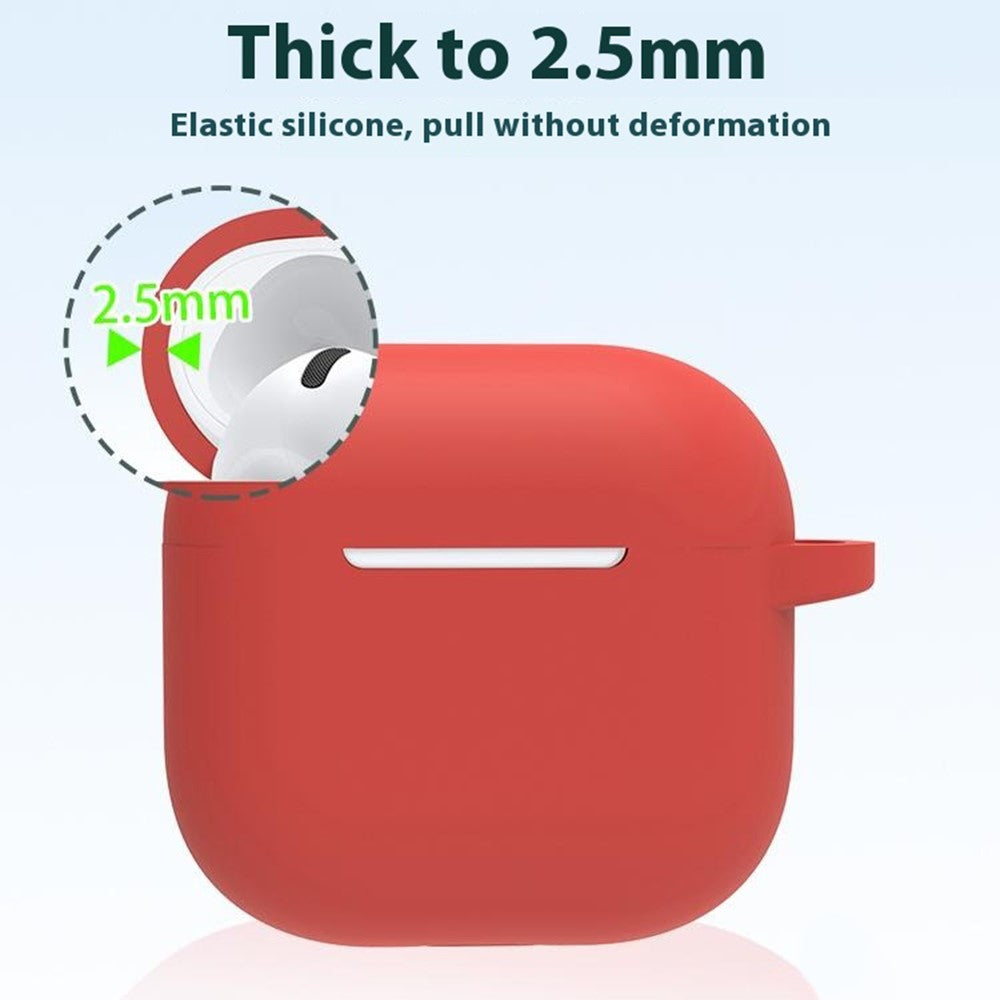 Compatible With  AirPods 5 / 4 Earbuds Silicone Case with Earphones Anti-Lost Strap and Carabiner - Red
