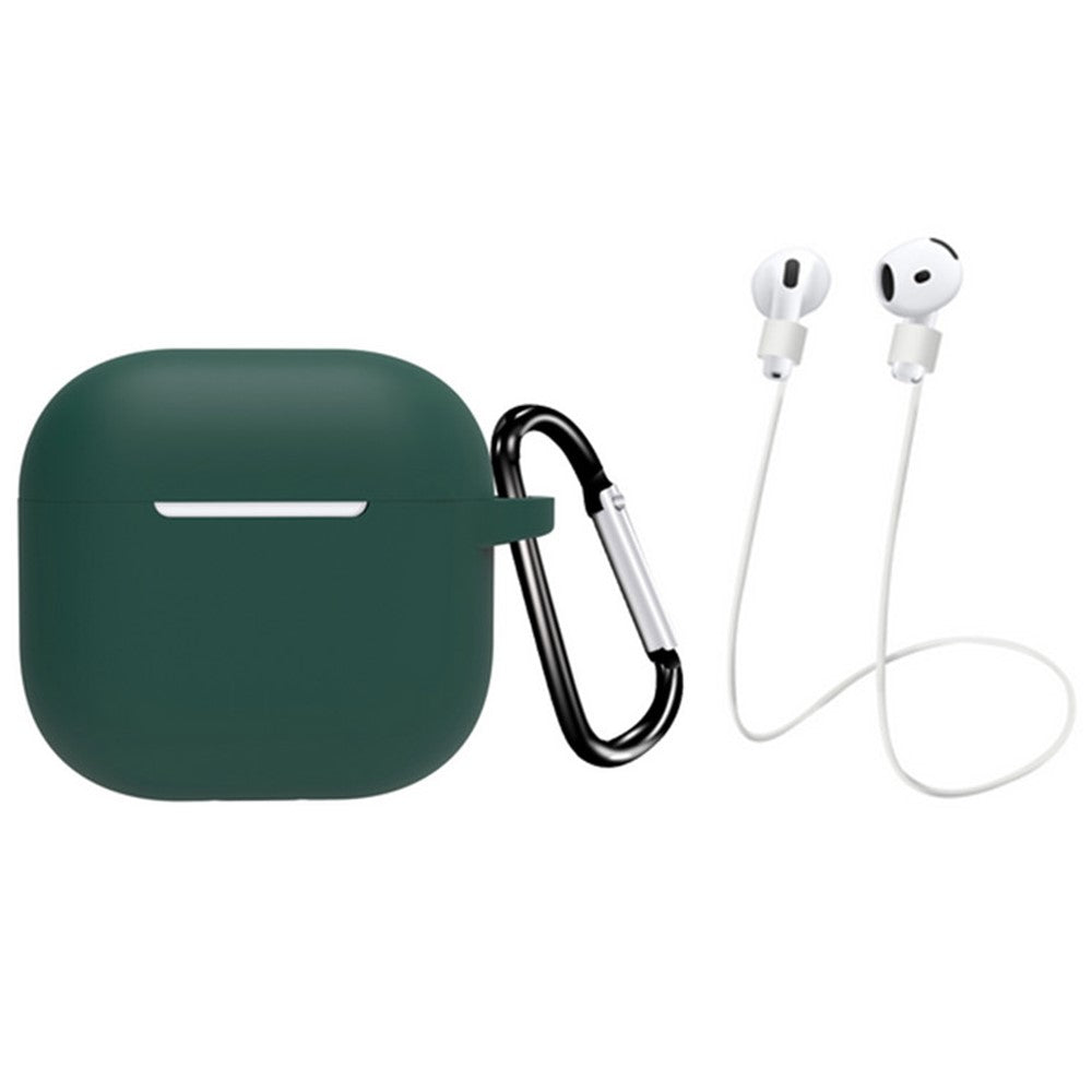 Compatible With  AirPods 5 / 4 Earbuds Silicone Case with Earphones Anti-Lost Strap and Carabiner - Midnight Green
