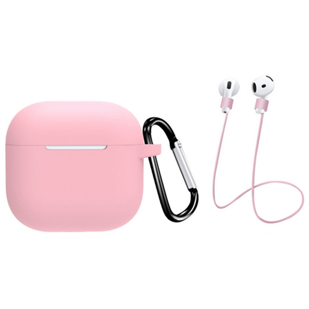 Compatible With  AirPods 5 / 4 Earbuds Silicone Case with Earphones Anti-Lost Strap and Carabiner - Pink