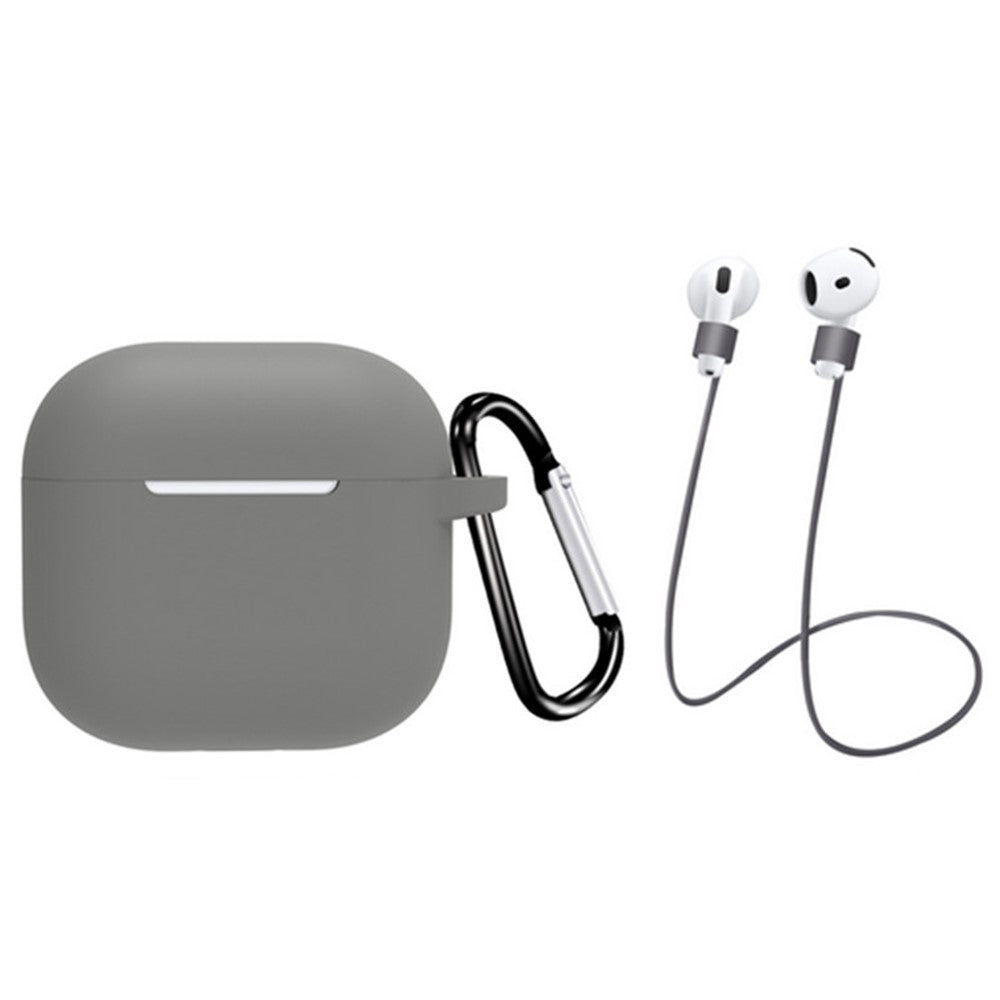 Compatible With  AirPods 5 / 4 Earbuds Silicone Case with Earphones Anti-Lost Strap and Carabiner - Grey