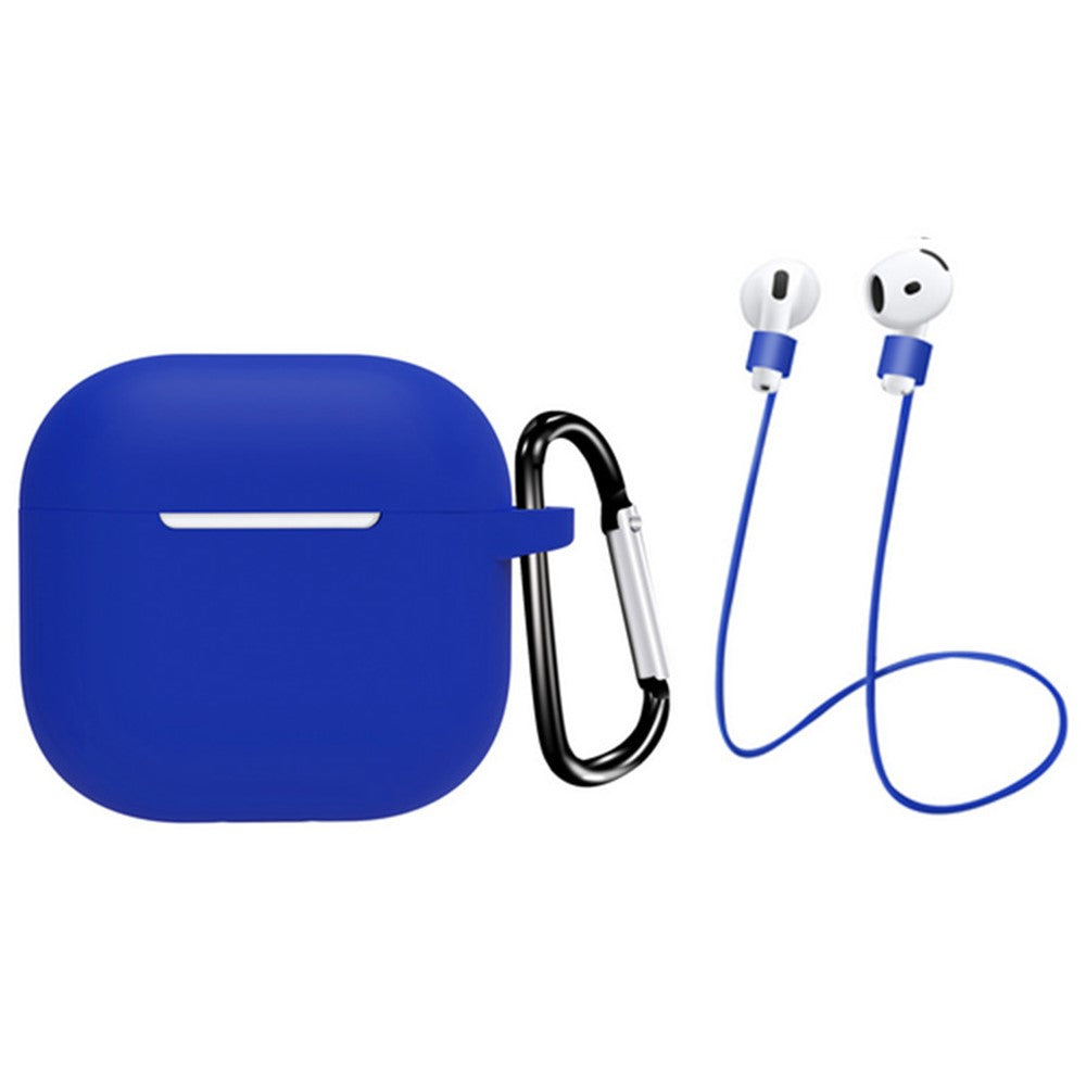 Compatible With  AirPods 5 / 4 Earbuds Silicone Case with Earphones Anti-Lost Strap and Carabiner - Blue
