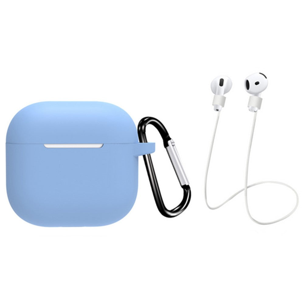Compatible With  AirPods 5 / 4 Earbuds Silicone Case with Earphones Anti-Lost Strap and Carabiner - Sky Blue