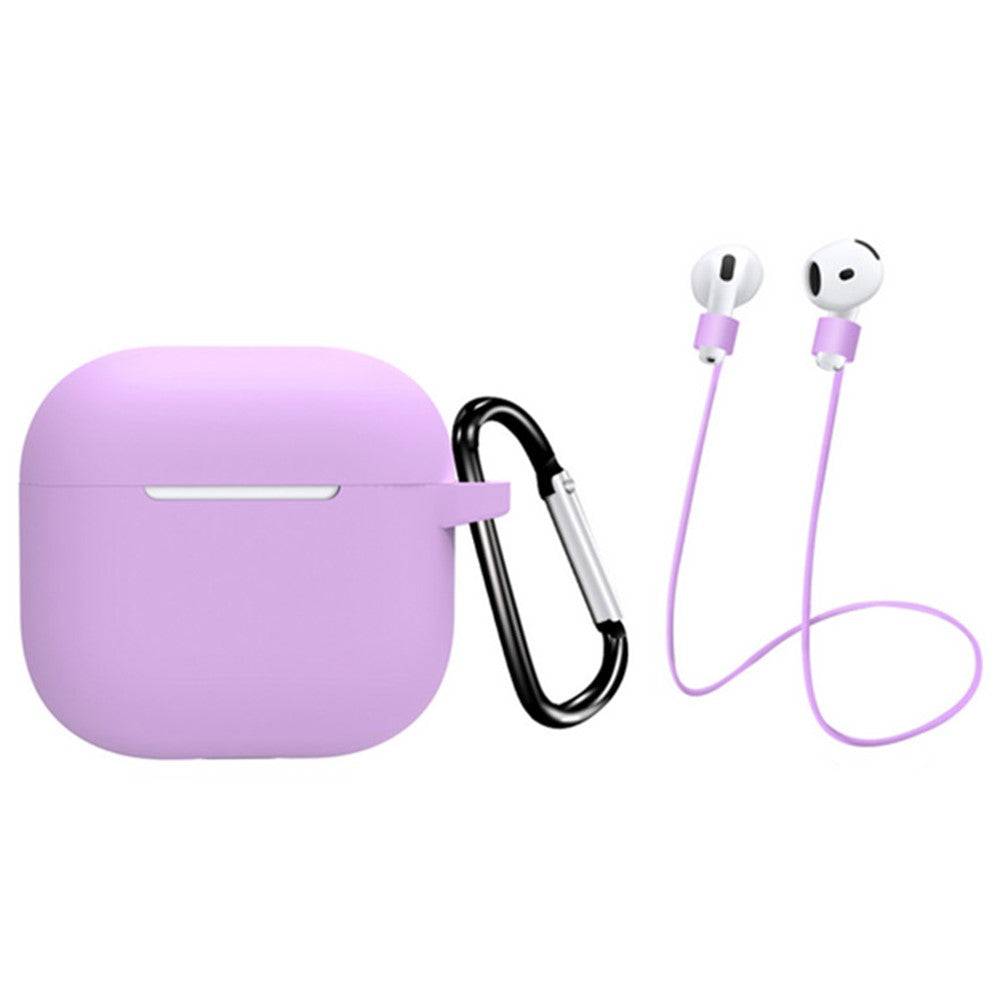 Compatible With  AirPods 5 / 4 Earbuds Silicone Case with Earphones Anti-Lost Strap and Carabiner - Purple