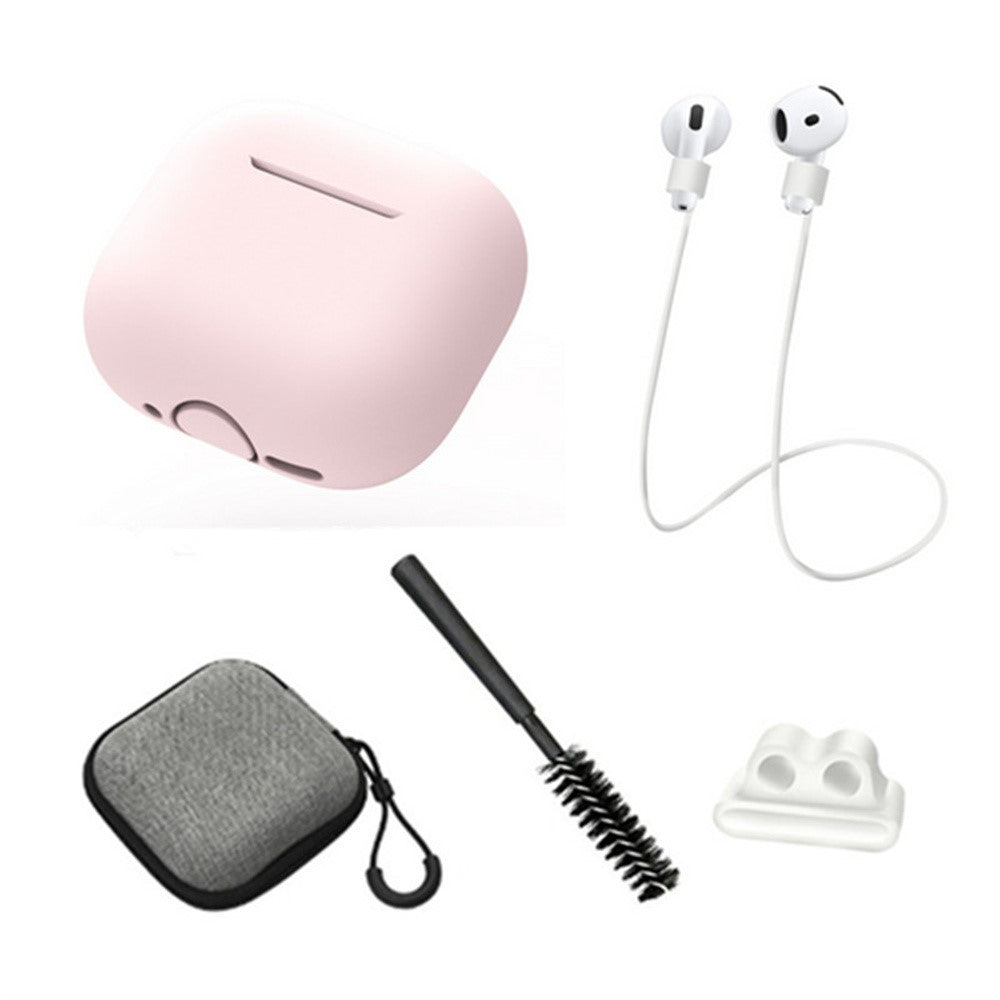 Compatible With  AirPods 5 / 4 Earphones 5 in 1 Protective Case + Anti Lost Rope + Storage Case + Brush + Watch Band Earbud Holder - Pink
