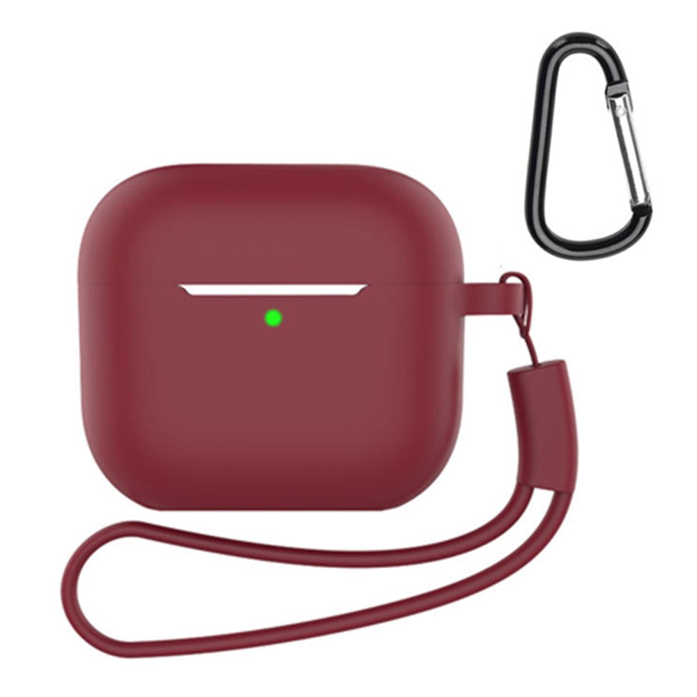 Compatible With  AirPods 5 / 4 Silicone Case 3 in 1 Protective Cover Set with Strap + Keychain - Wine Red