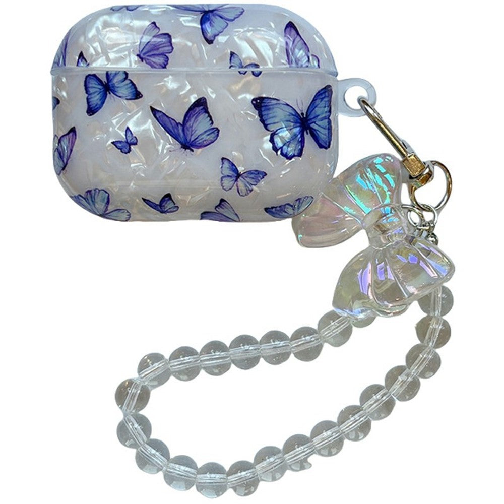 Compatible With  AirPods 5 / 4 Case Shell Texture Butterfly Pattern Protective TPU Cover with Butterfly Bracelet