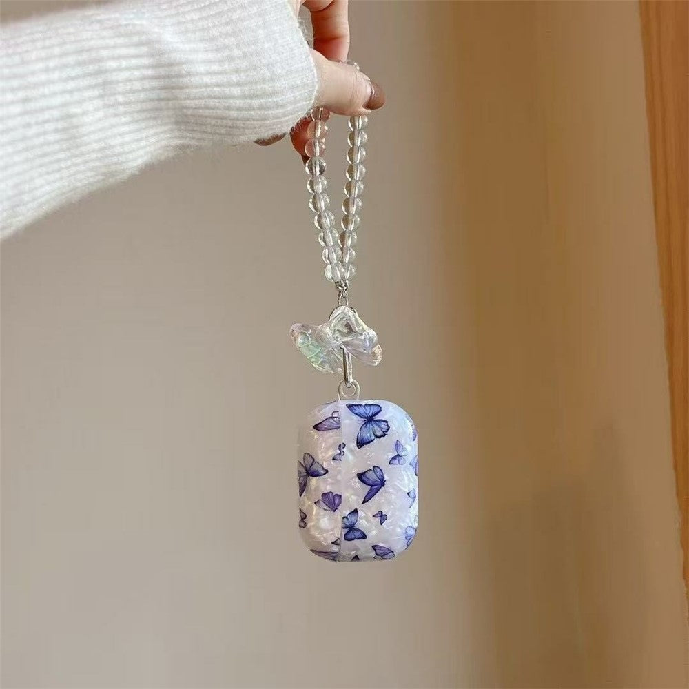 Compatible With  AirPods 5 / 4 Case Shell Texture Butterfly Pattern Protective TPU Cover with Butterfly Bracelet