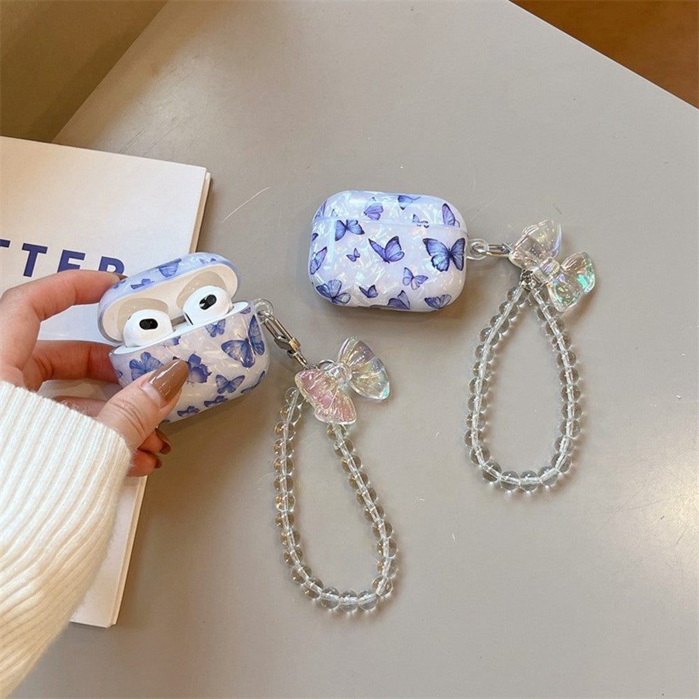 Compatible With  AirPods 5 / 4 Case Shell Texture Butterfly Pattern Protective TPU Cover with Butterfly Bracelet