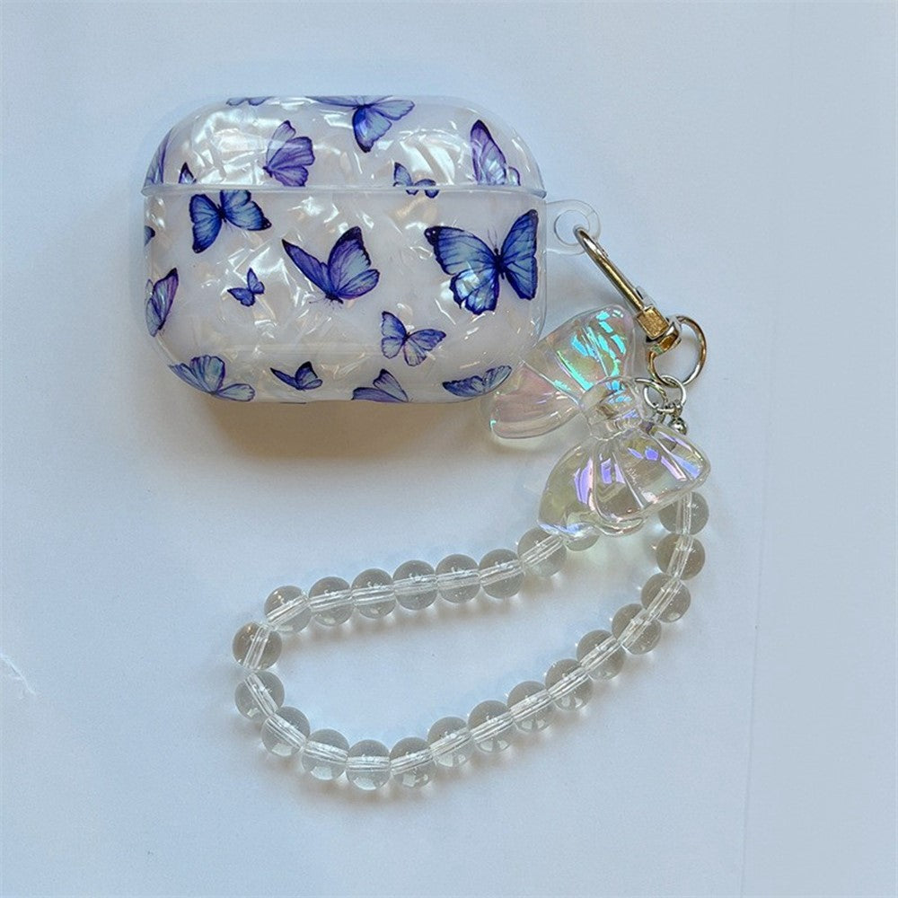 Compatible With  AirPods 5 / 4 Case Shell Texture Butterfly Pattern Protective TPU Cover with Butterfly Bracelet