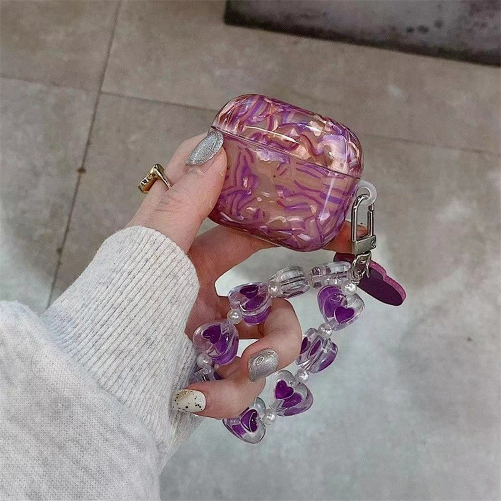 Compatible With  AirPods 5 / 4 Protective Case with Love Chain Deep Purple Pattern Soft TPU Cover Shell Texture