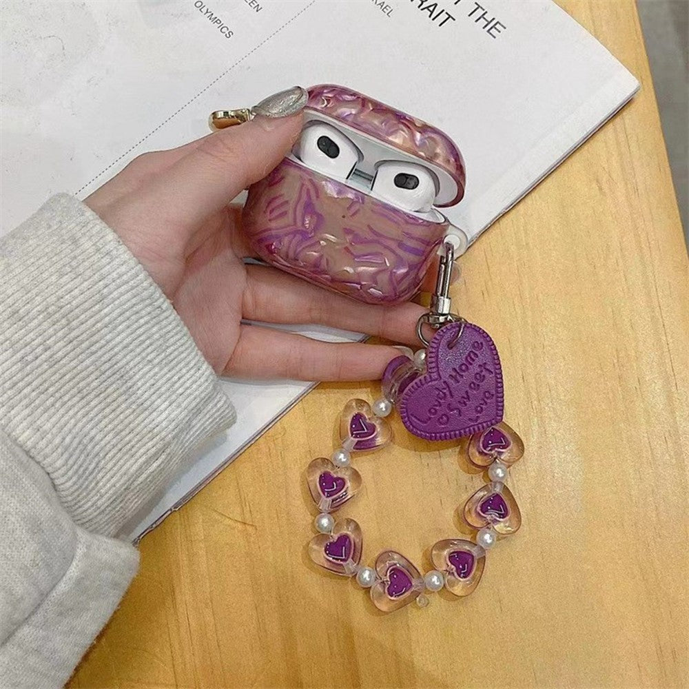 Compatible With  AirPods 5 / 4 Protective Case with Love Chain Deep Purple Pattern Soft TPU Cover Shell Texture
