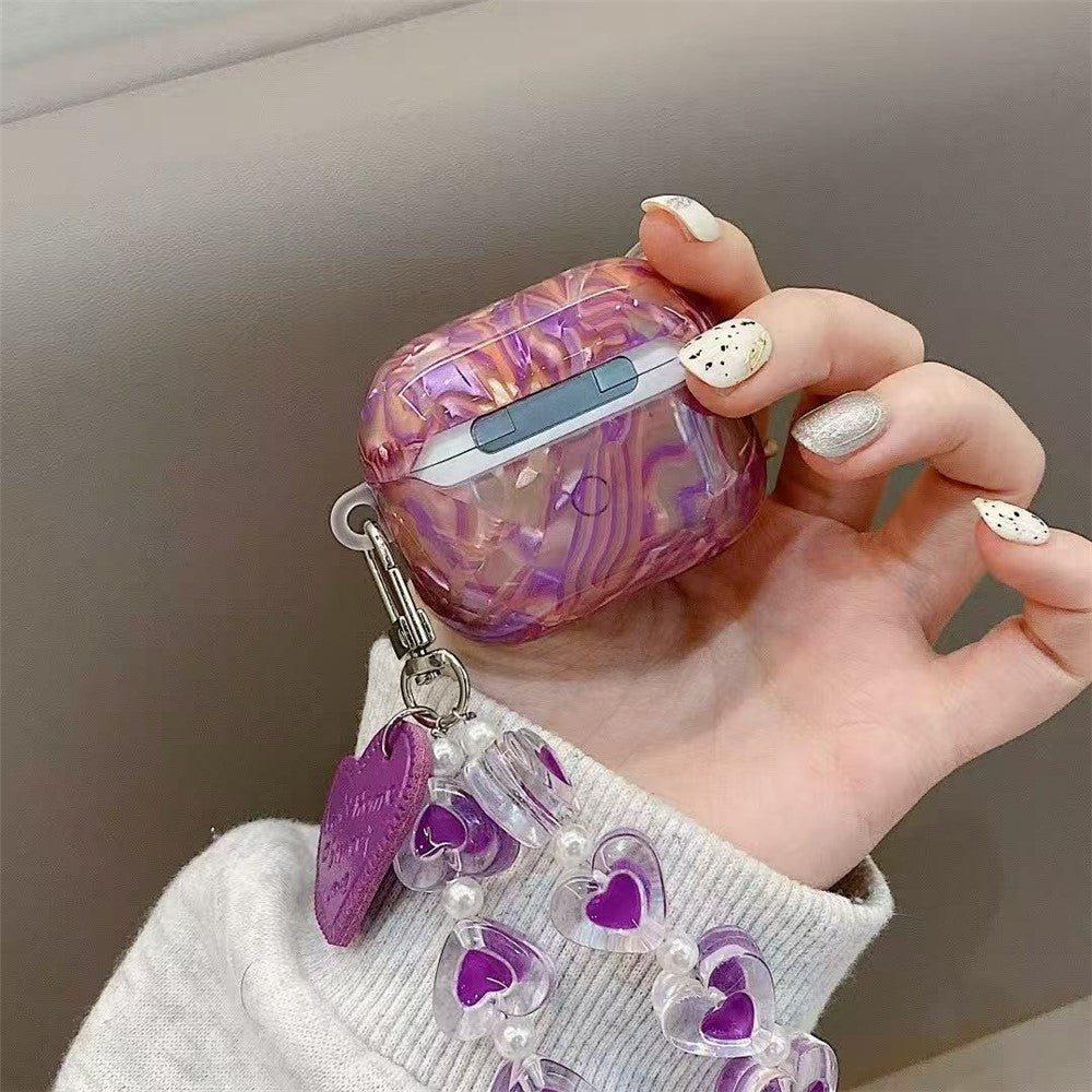 Compatible With  AirPods 5 / 4 Protective Case with Love Chain Deep Purple Pattern Soft TPU Cover Shell Texture