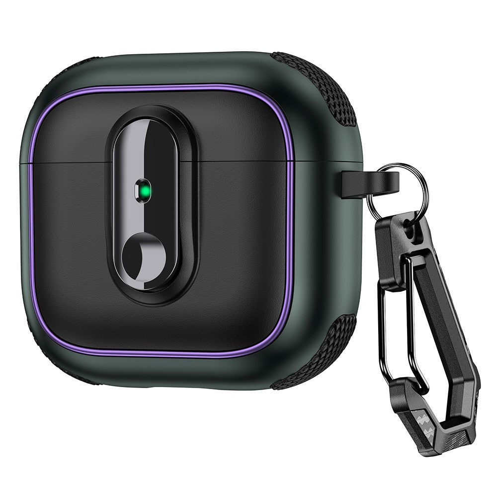 Compatible With  AirPods 5 / 4 Case Armor Electroplated TPU + PC Earphone Cover with Lock Buckle and Carabiner - Black  /  Army Green