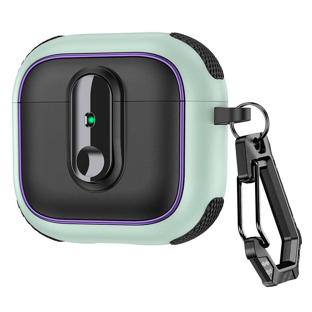 Compatible With  AirPods 5 / 4 Case Armor Electroplated TPU + PC Earphone Cover with Lock Buckle and Carabiner - Black  /  Green