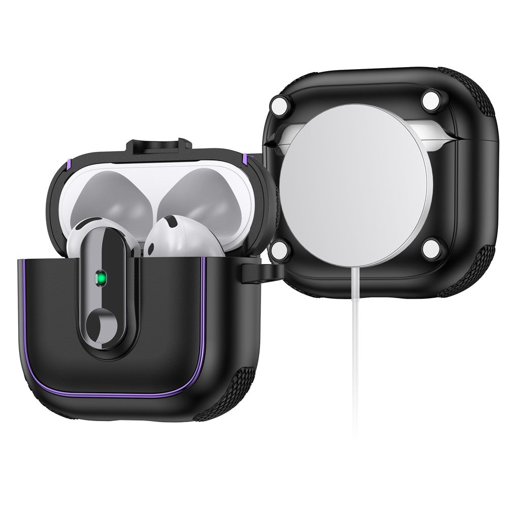 Compatible With  AirPods 5 / 4 Case Armor Electroplated TPU + PC Earphone Cover with Lock Buckle and Carabiner - Black  /  Green