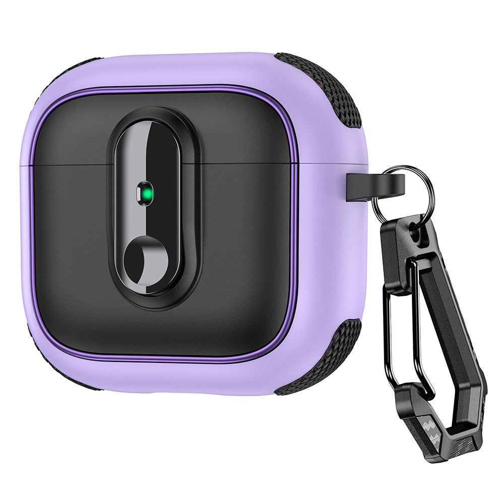 Compatible With  AirPods 5 / 4 Case Armor Electroplated TPU + PC Earphone Cover with Lock Buckle and Carabiner - Black  /  Purple