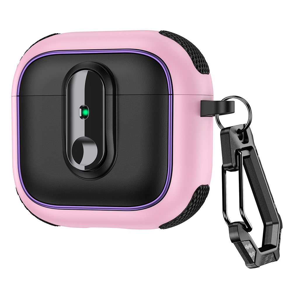 Compatible With  AirPods 5 / 4 Case Armor Electroplated TPU + PC Earphone Cover with Lock Buckle and Carabiner - Black  /  Pink