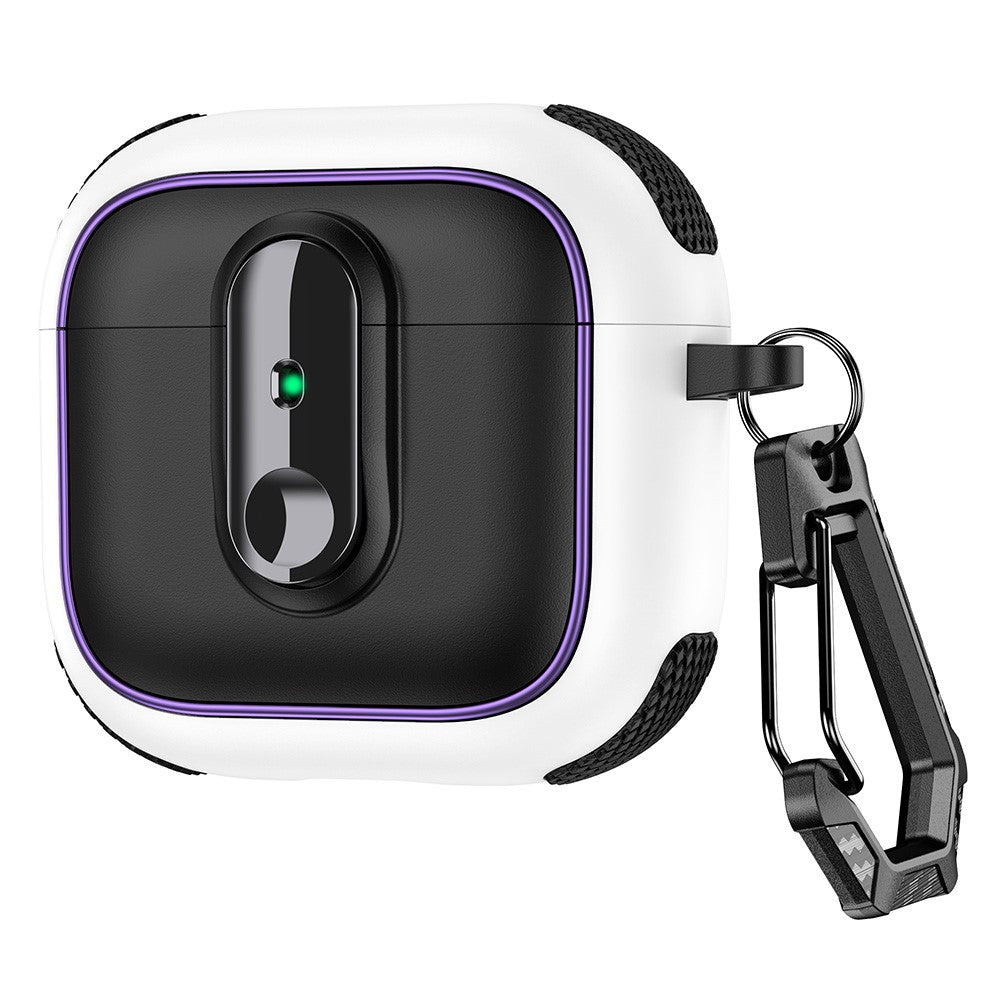 Compatible With  AirPods 5 / 4 Case Armor Electroplated TPU + PC Earphone Cover with Lock Buckle and Carabiner - Black  /  White