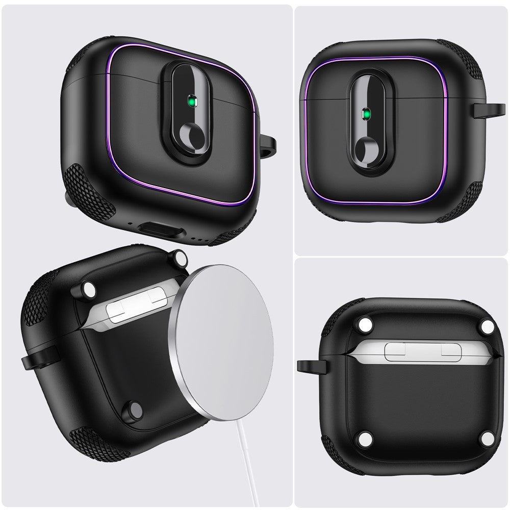 Compatible With  AirPods 5 / 4 Case Armor Electroplated TPU + PC Earphone Cover with Lock Buckle and Carabiner - Black  /  White