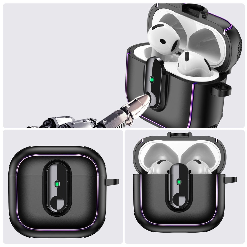 Compatible With  AirPods 5 / 4 Case Armor Electroplated TPU + PC Earphone Cover with Lock Buckle and Carabiner - Black  /  White