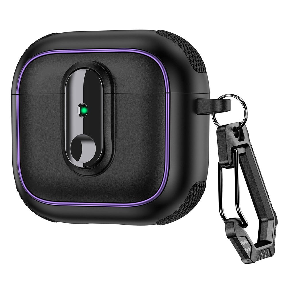 Compatible With  AirPods 5 / 4 Case Armor Electroplated TPU + PC Earphone Cover with Lock Buckle and Carabiner - Black