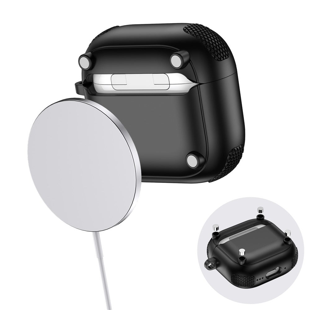 Compatible With  AirPods 5 / 4 Case Armor Electroplated TPU + PC Earphone Cover with Lock Buckle and Carabiner - Black