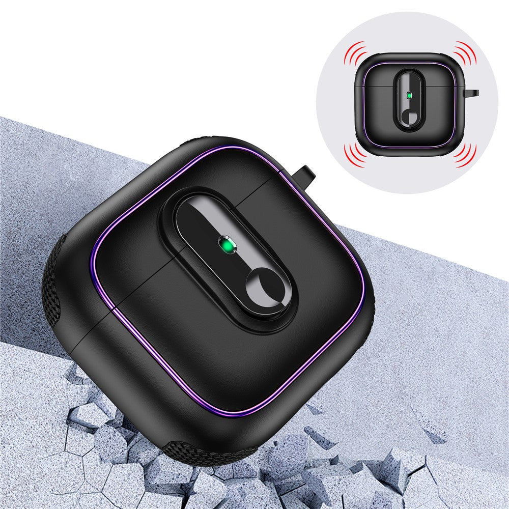 Compatible With  AirPods 5 / 4 Case Armor Electroplated TPU + PC Earphone Cover with Lock Buckle and Carabiner - Black