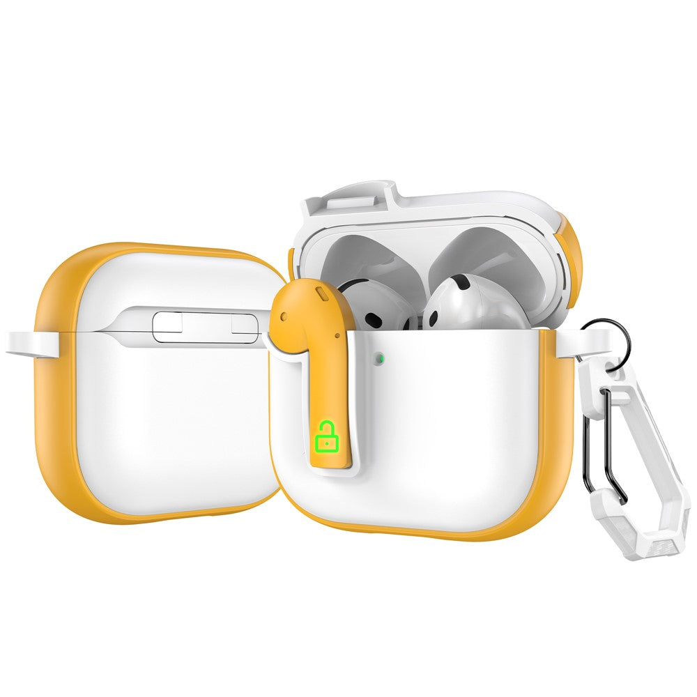 Compatible With  AirPods 5 / 4 Case Colorful Lock Buckle Shockproof TPU + PC Earphone Cover with Carabiner - White  /  Yellow