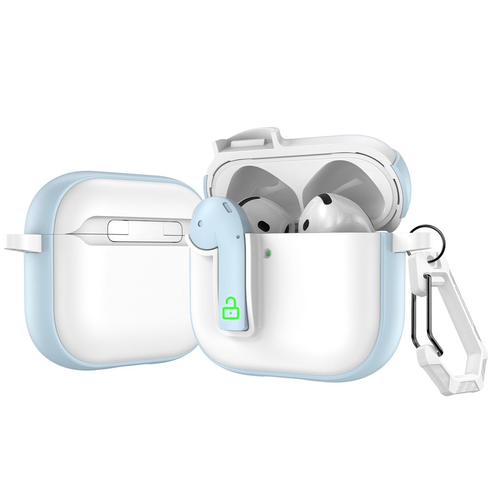 Compatible With  AirPods 5 / 4 Case Colorful Lock Buckle Shockproof TPU + PC Earphone Cover with Carabiner - White  /  Blue