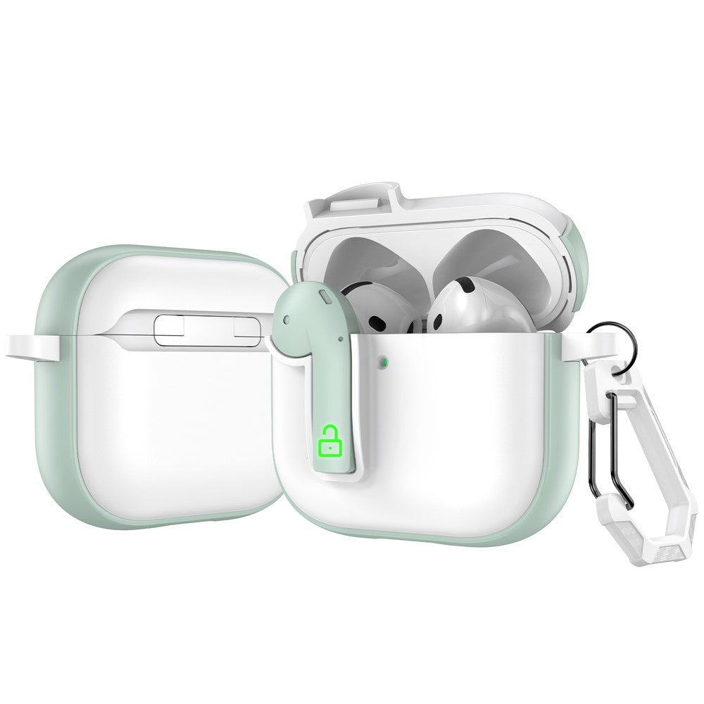 Compatible With  AirPods 5 / 4 Case Colorful Lock Buckle Shockproof TPU + PC Earphone Cover with Carabiner - White  /  Green