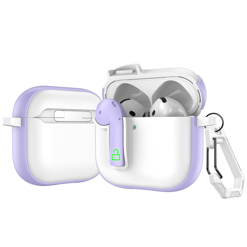Compatible With  AirPods 5 / 4 Case Colorful Lock Buckle Shockproof TPU + PC Earphone Cover with Carabiner - White  /  Purple