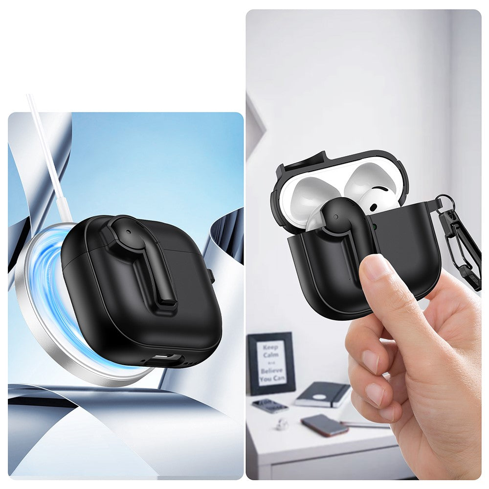 Compatible With  AirPods 5 / 4 Case Colorful Lock Buckle Shockproof TPU + PC Earphone Cover with Carabiner - Black  /  Red
