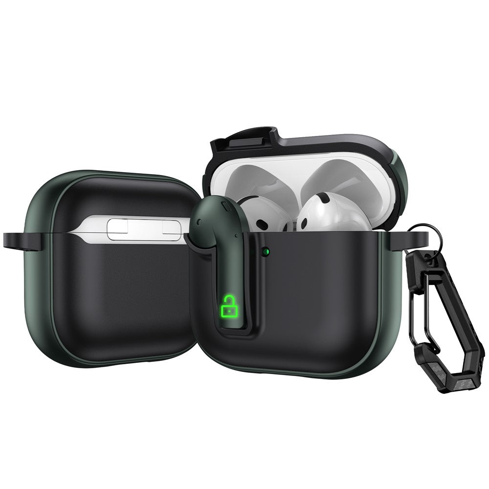 Compatible With  AirPods 5 / 4 Case Colorful Lock Buckle Shockproof TPU + PC Earphone Cover with Carabiner - Black  /  Army Green