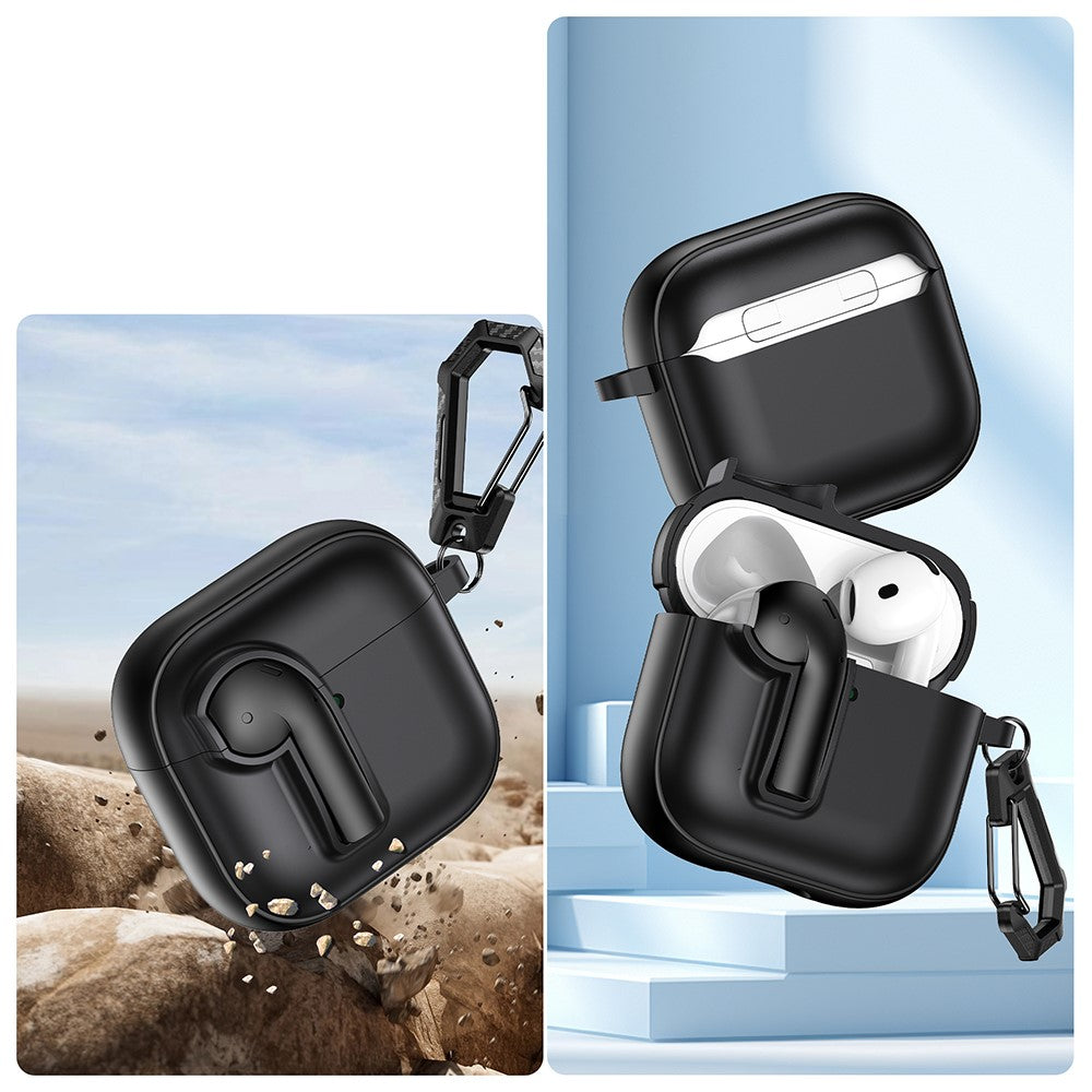 Compatible With  AirPods 5 / 4 Case Colorful Lock Buckle Shockproof TPU + PC Earphone Cover with Carabiner - Black  /  Army Green