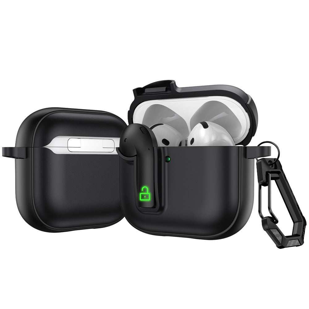 Compatible With  AirPods 5 / 4 Case Colorful Lock Buckle Shockproof TPU + PC Earphone Cover with Carabiner - Black