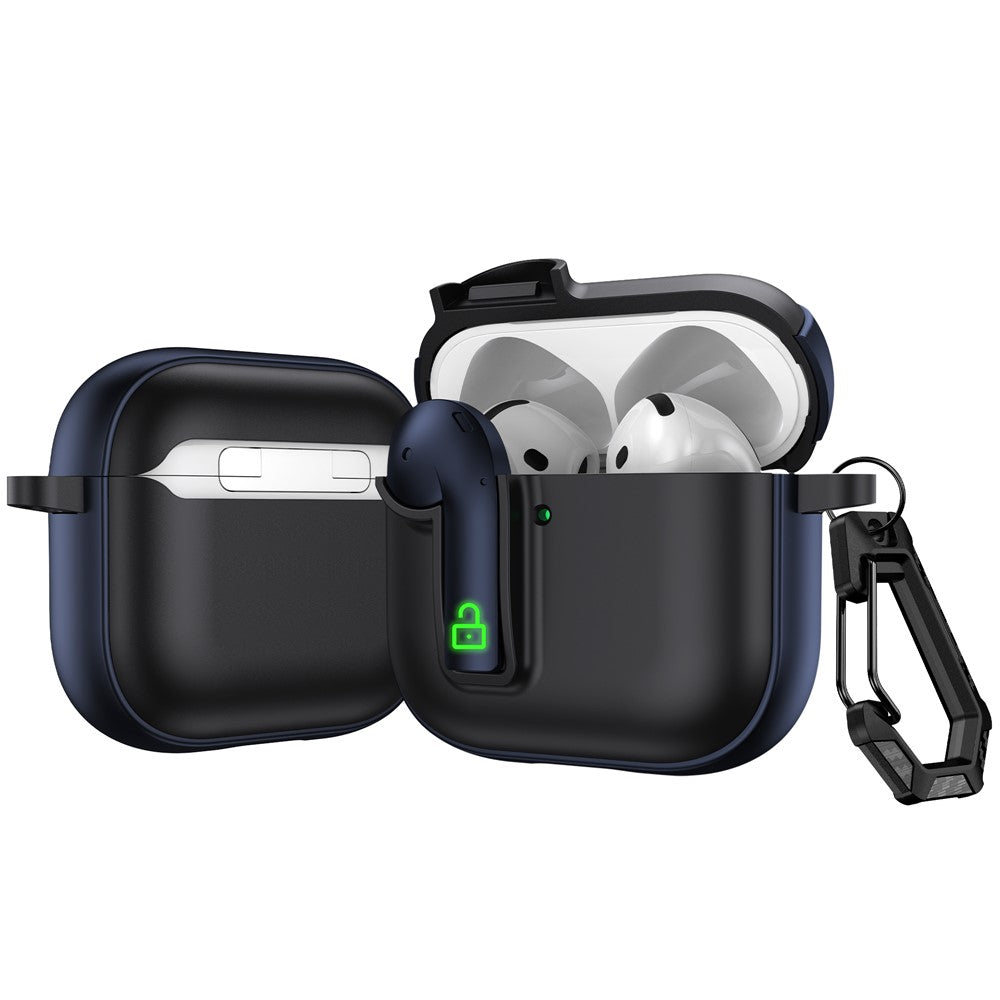 Compatible With  AirPods 5 / 4 Case Colorful Lock Buckle Shockproof TPU + PC Earphone Cover with Carabiner - Black  /  Dark Blue