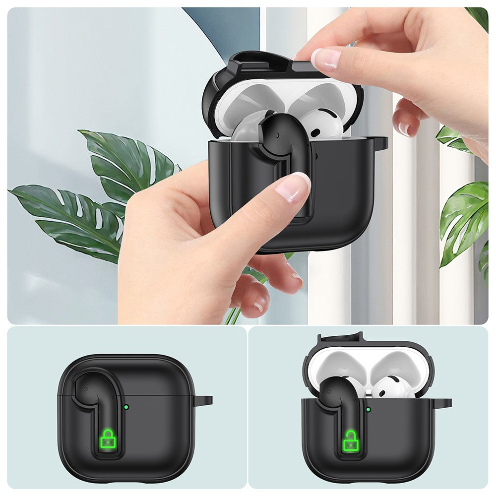 Compatible With  AirPods 5 / 4 Case Colorful Lock Buckle Shockproof TPU + PC Earphone Cover with Carabiner - Black  /  Dark Blue
