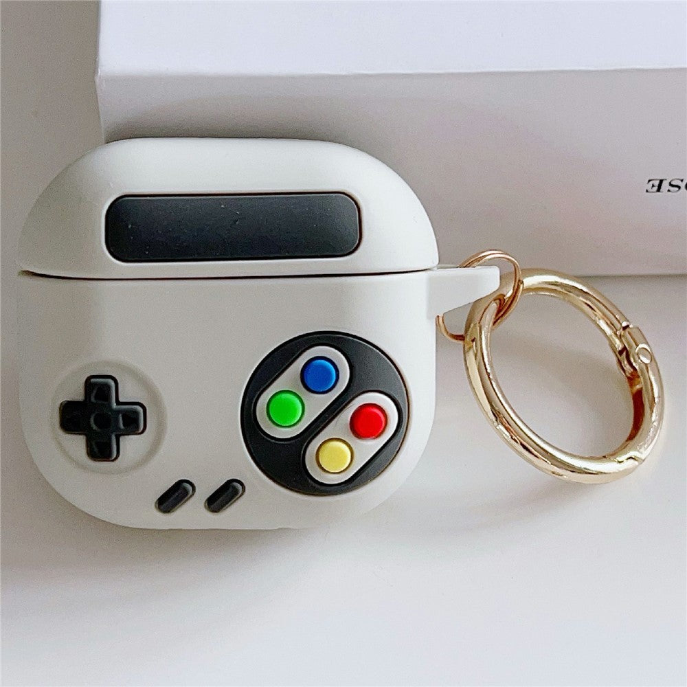 Compatible With  AirPods 5 / 4 Silicone Case Game Console Shape Wireless Earbuds Shell with Hook - White