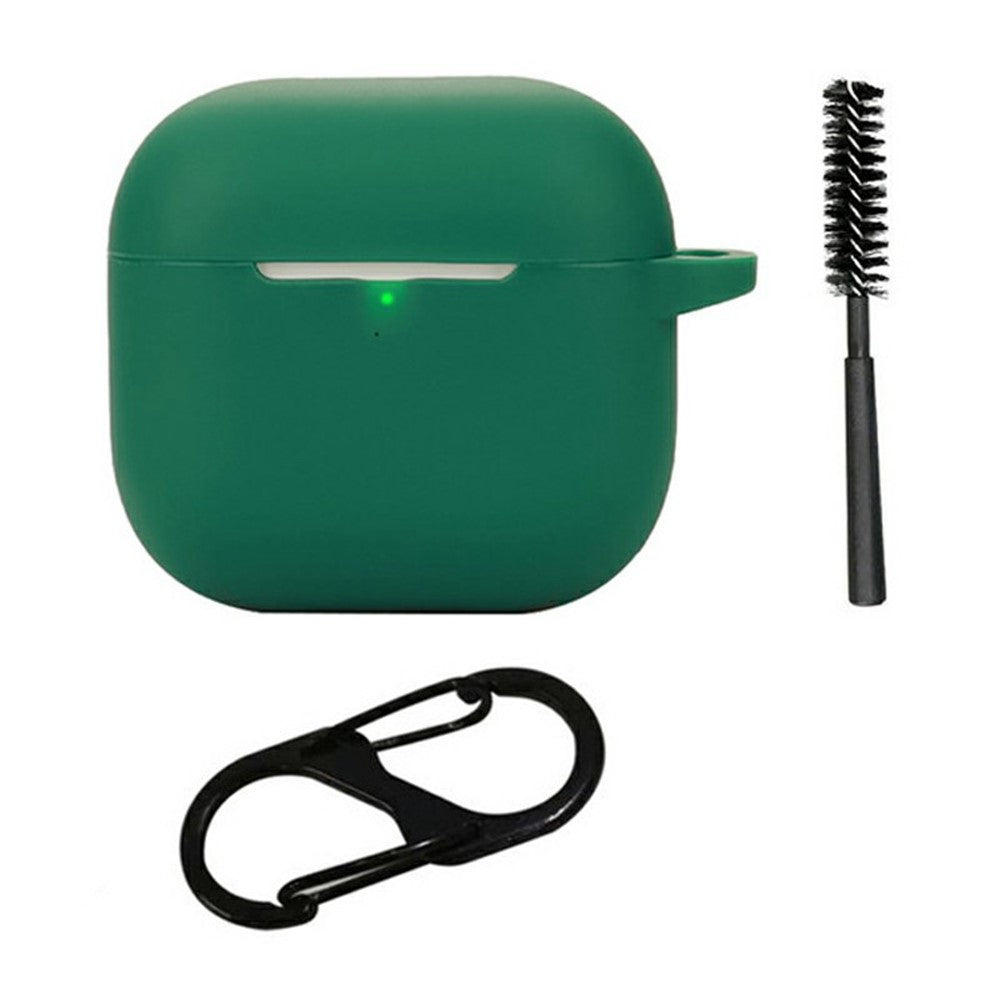 Compatible With  AirPods 5 / 4 Silicone Case Bluetooth-Compatible Earphones Protective Cover with Anti-Lost Buckle + Cleaning Brush - Blackish Green
