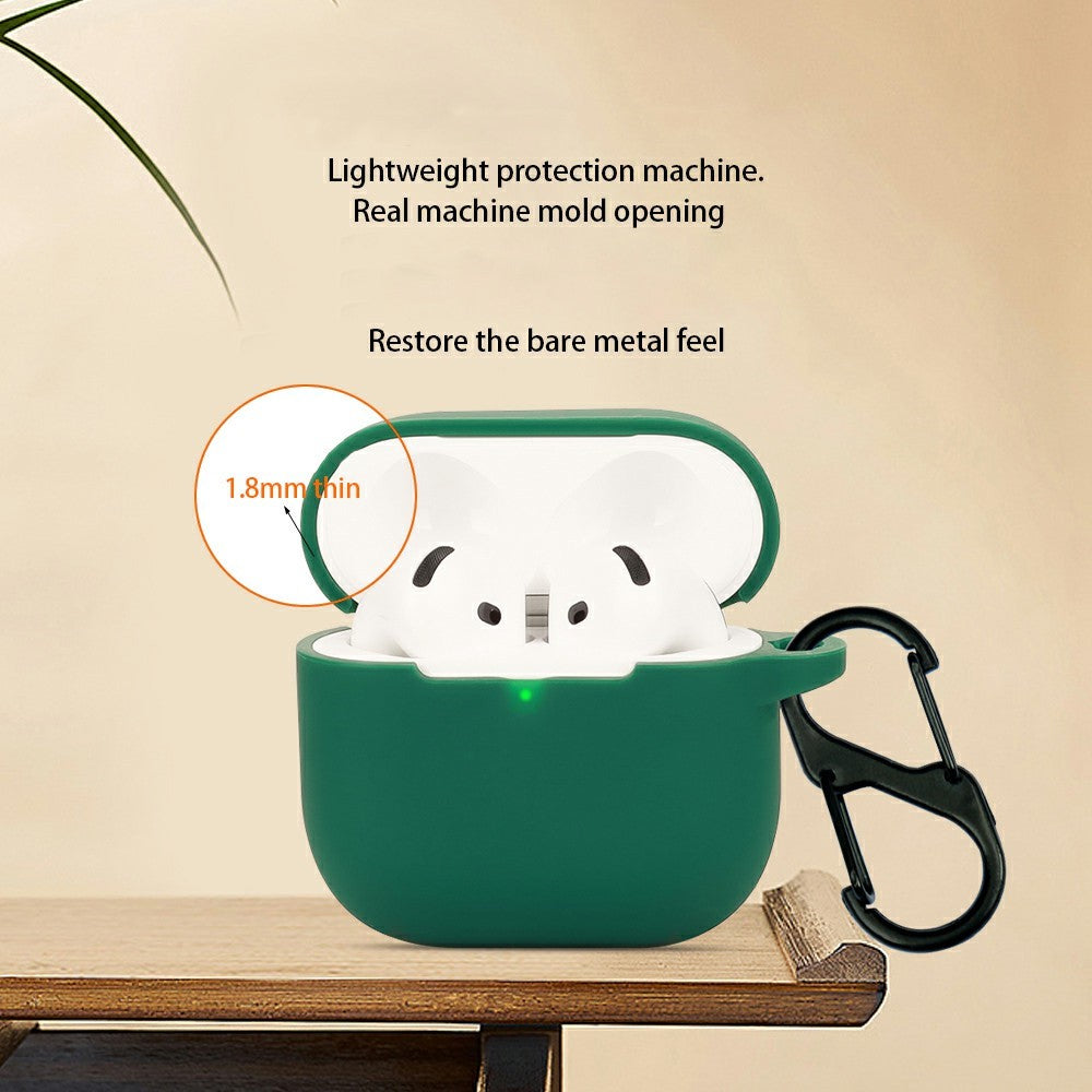 Compatible With  AirPods 5 / 4 Silicone Case Bluetooth-Compatible Earphones Protective Cover with Anti-Lost Buckle + Cleaning Brush - Blackish Green