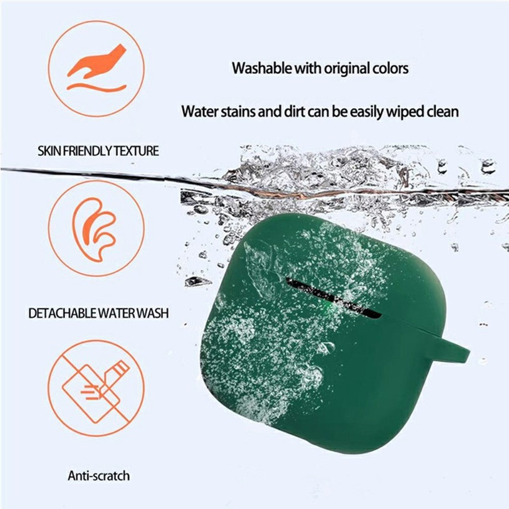 Compatible With  AirPods 5 / 4 Silicone Case Bluetooth-Compatible Earphones Protective Cover with Anti-Lost Buckle + Cleaning Brush - Blackish Green