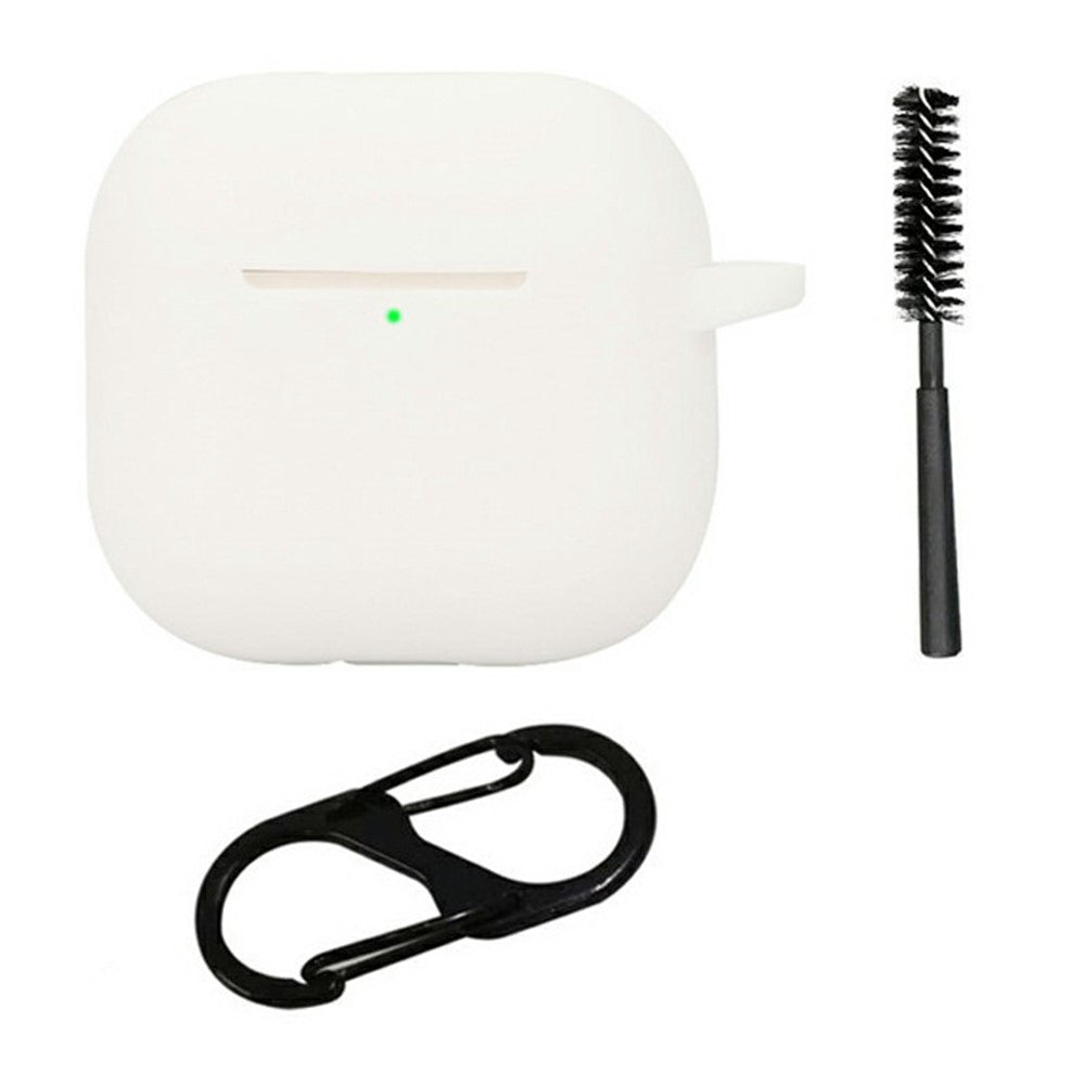 Compatible With  AirPods 5 / 4 Silicone Case Bluetooth-Compatible Earphones Protective Cover with Anti-Lost Buckle + Cleaning Brush - White